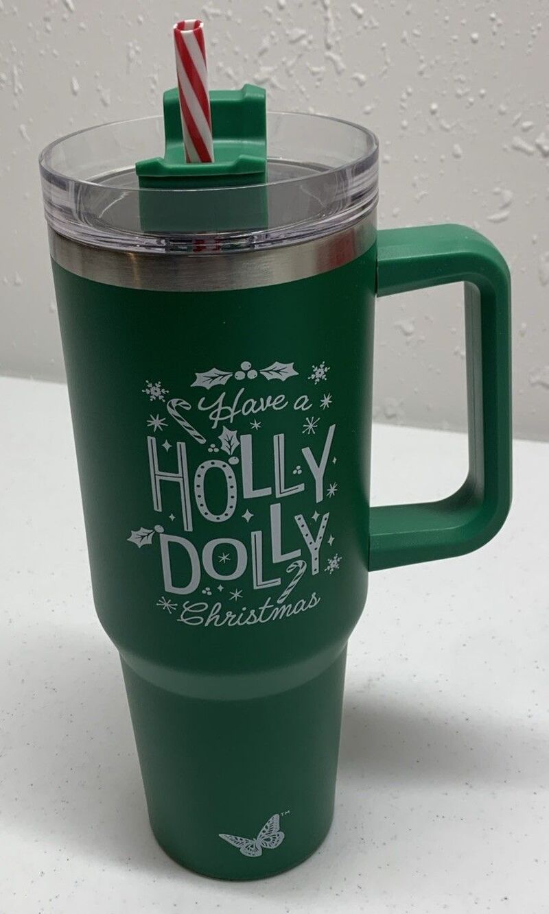 Have A Holly Dolly Christmas Tumbler 2025 DG 40oz Green Peppermint Straw New